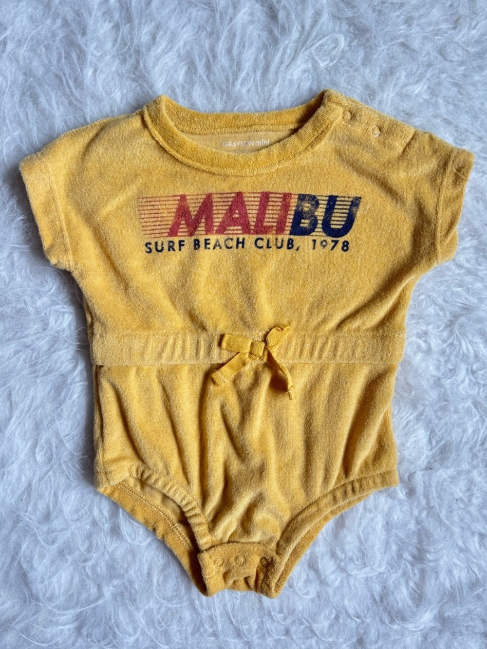 Grayson Mini Baby Yellow Terry Bodysuit with Coastal Malibu Graphic